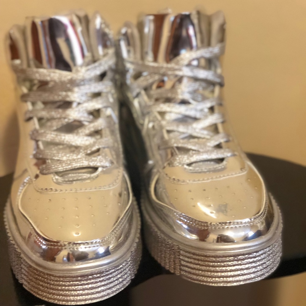 Silver Metallic Hightop Sneakers